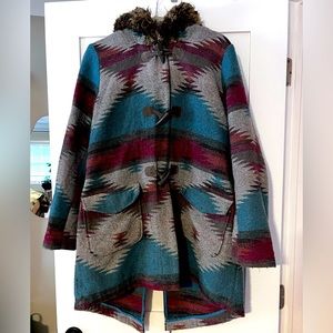 BB Dakota Aztec Boho Fur Hood Winter Coat Large